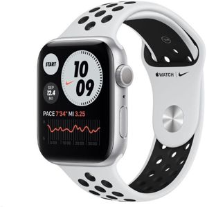 Karórák Apple Apple Watch  S6 GPS, 44mm Silver Aluminium Case with Pure Platinum/Black  Sport Band
