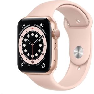 Karórák Apple Apple Watch S6 GPS, 44mm Gold Aluminium Case with Pink Sand Sport Band - Regular