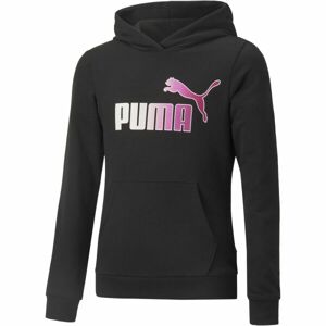 Puma ESS+BLEACH LOGO HOODIE TR G Lány pulóver, fekete, méret 152