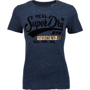 Superdry REAL ORIGINALS FLOCK METALLIC ENTRY TEE sötétkék M - Női póló